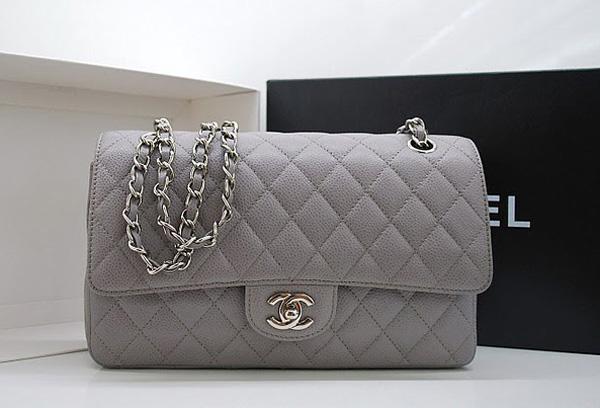 Chanel A1112 Designer Handbag Grey Original Caviar Leather With Silver Hardware