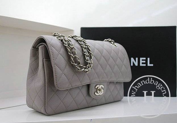 Chanel A1112 Designer Handbag Grey Original Caviar Leather With Silver Hardware