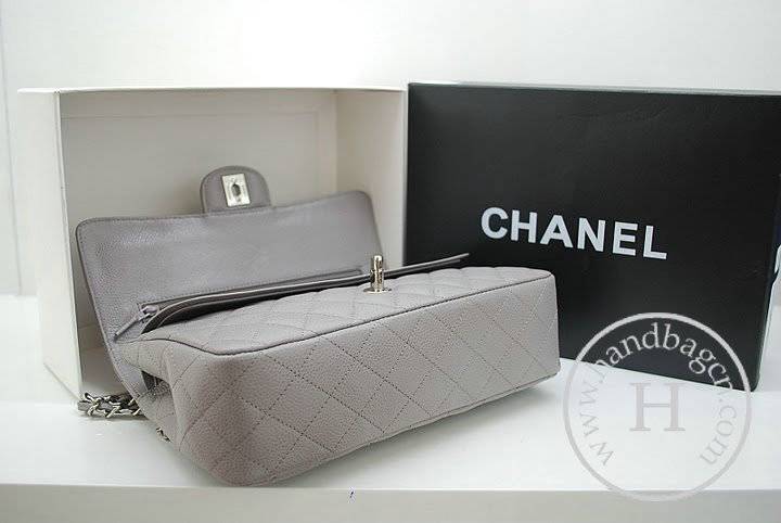Chanel A1112 Designer Handbag Grey Original Caviar Leather With Silver Hardware - Click Image to Close
