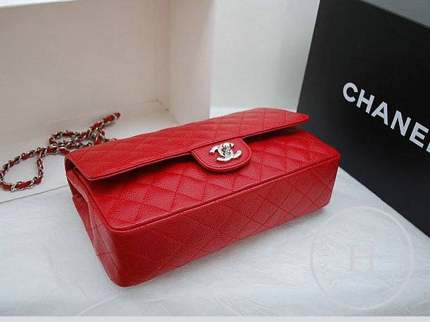 Chanel A1112 Designer Handbag Red Original Caviar Leather With Silver Hardware - Click Image to Close