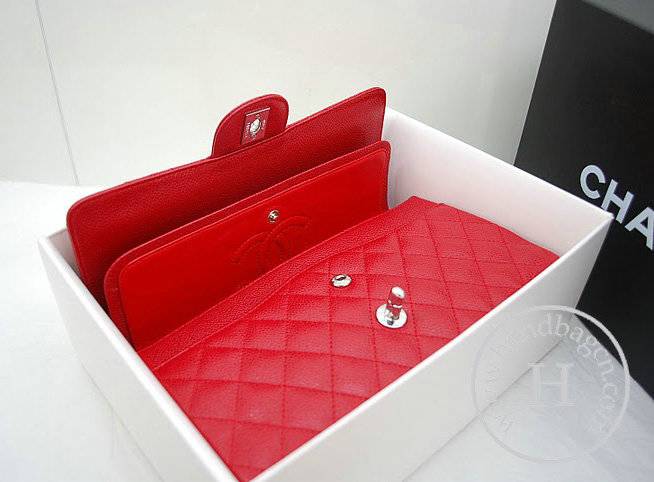 Chanel A1112 Designer Handbag Red Original Caviar Leather With Silver Hardware - Click Image to Close