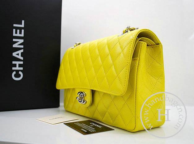 Chanel A1112 Designer Handbag Yellow Original Caviar Leather With Silver Hardware