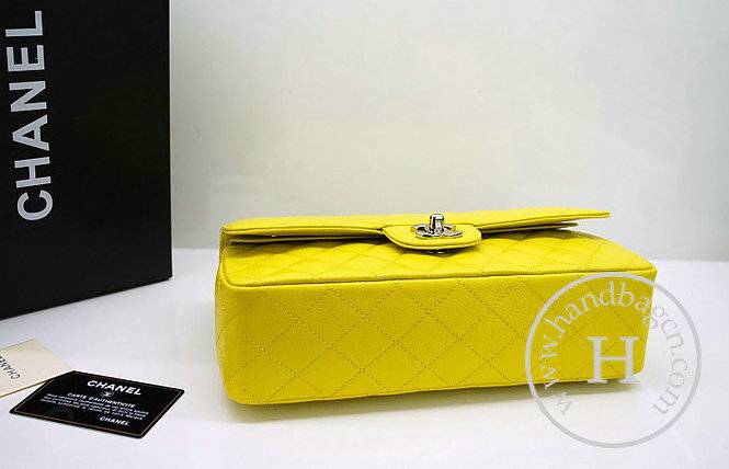 Chanel A1112 Designer Handbag Yellow Original Caviar Leather With Silver Hardware - Click Image to Close