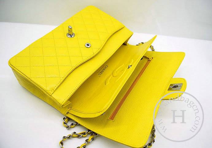 Chanel A1112 Designer Handbag Yellow Original Caviar Leather With Silver Hardware