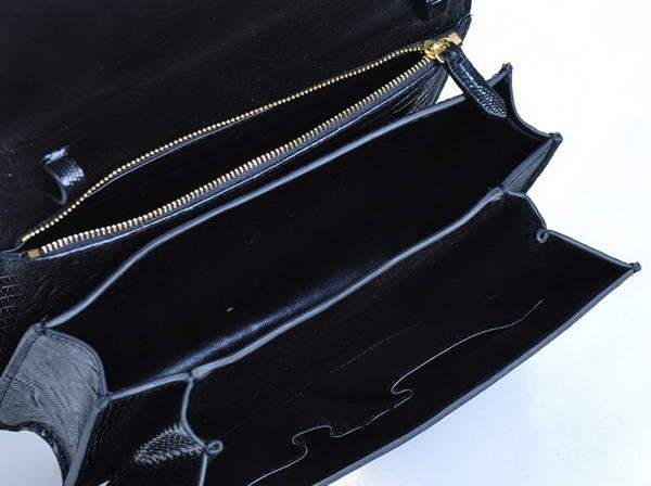 Celine Classic Box Small Flap Bag Lizard Leather 80077 Black - Click Image to Close