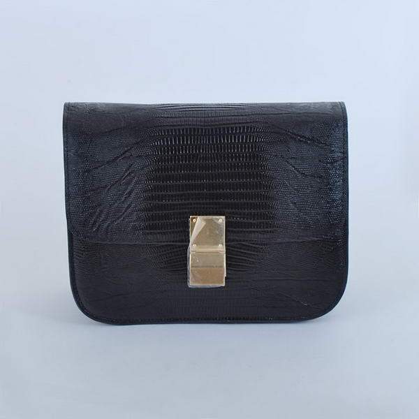 Celine Classic Box Small Flap Bag Lizard Leather 80077 Black