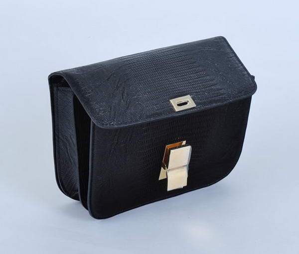 Celine Classic Box Small Flap Bag Lizard Leather 80077 Black