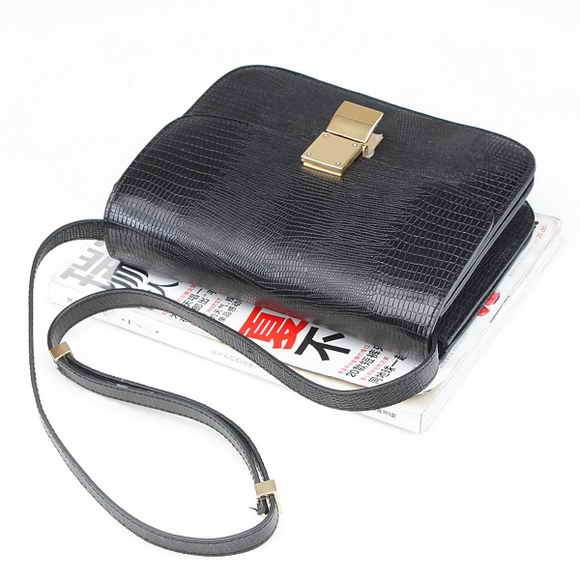 Celine Classic Box Small Flap Bag 80077 Black Lizard Leather