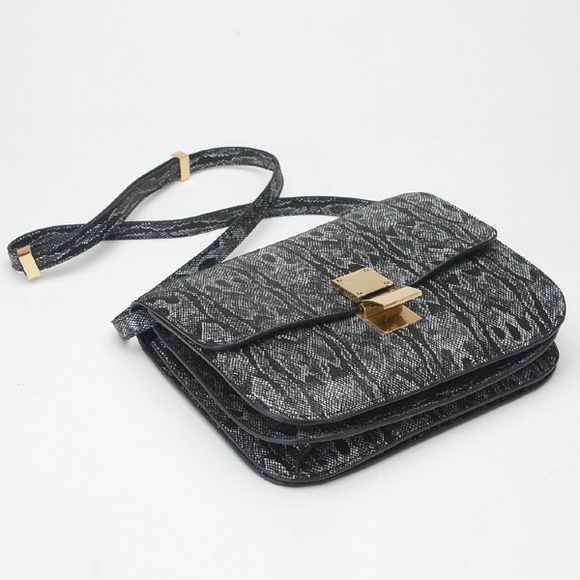 Celine Classic Box Small Flap Bag 80077 Black Snake Pattern