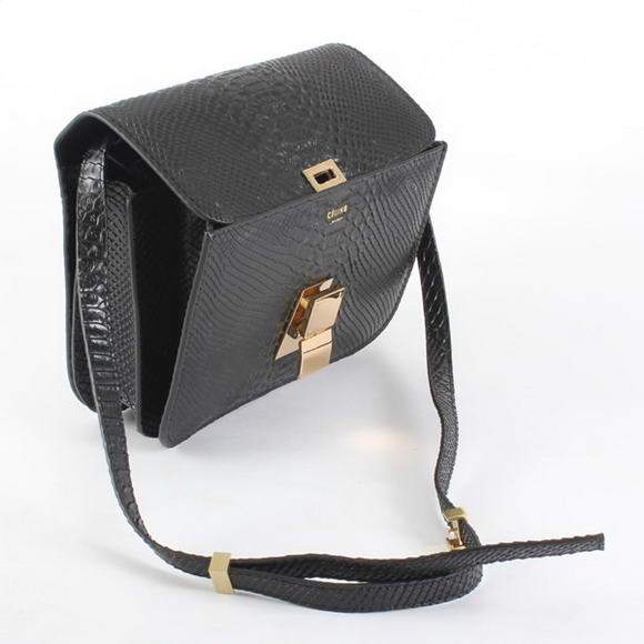 Celine Classic Small Box Flap Bag 80077 Black Snake Veins - Click Image to Close