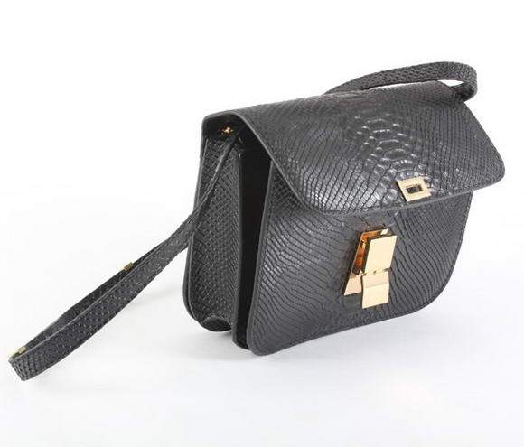 Celine Classic Small Box Flap Bag 80077 Black Snake Veins - Click Image to Close