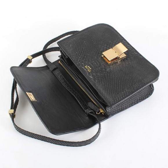 Celine Classic Small Box Flap Bag  80077 Black Snake Veins