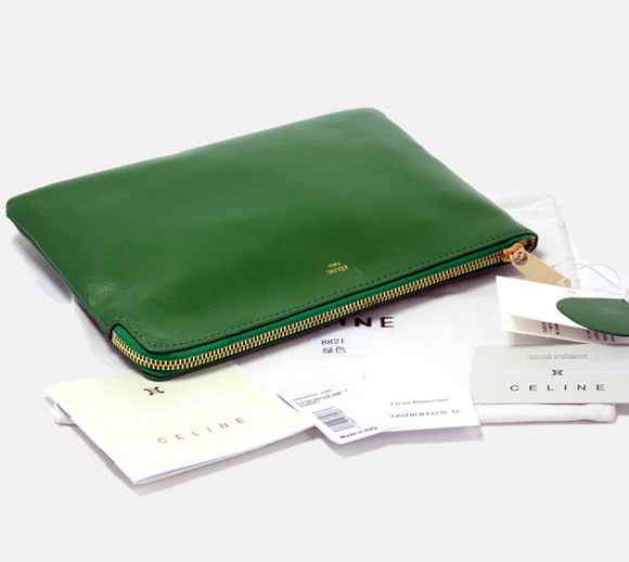 Celine Solo Bi Color Clutch Lambskin Bag - 8821 Green