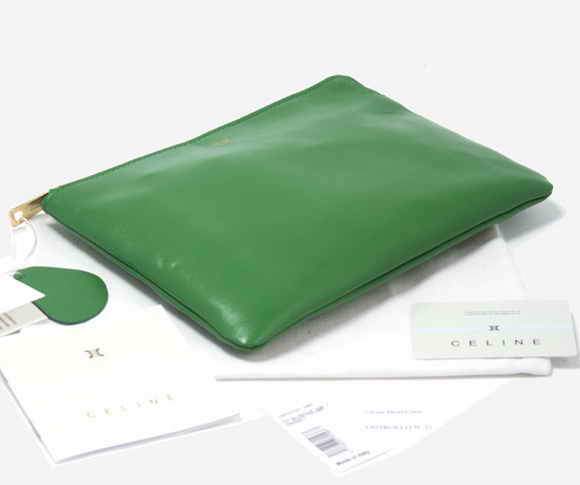 Celine Solo Bi Color Clutch Lambskin Bag - 8821 Green
