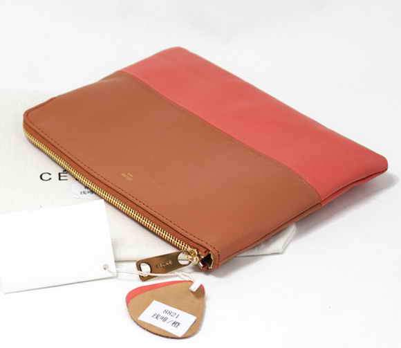 Celine Solo Bi Color Clutch Lambskin Bag - 8821 Orange and Coffee