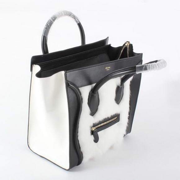 Celine Luggage Mini 33cm Tote Leather Bag - 98170 Black with Hair