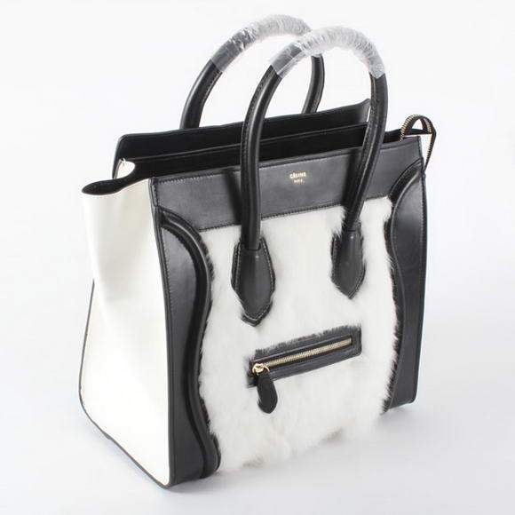 Celine Luggage Mini 33cm Tote Leather Bag - 98170 Black with Hair