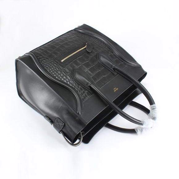 Celine Luggage Mini 33cm Tote Leather Bag - 98170 Black Croco Leather - Click Image to Close