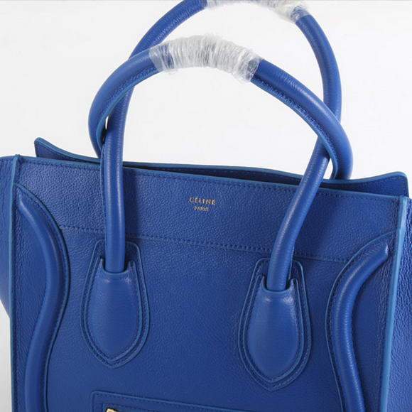 Celine Luggage Mini 33cm Tote Leather Bag - 98170 Blue Lambskin Leather