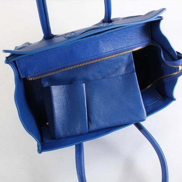 Celine Luggage Mini 33cm Tote Leather Bag - 98170 Blue Lambskin Leather