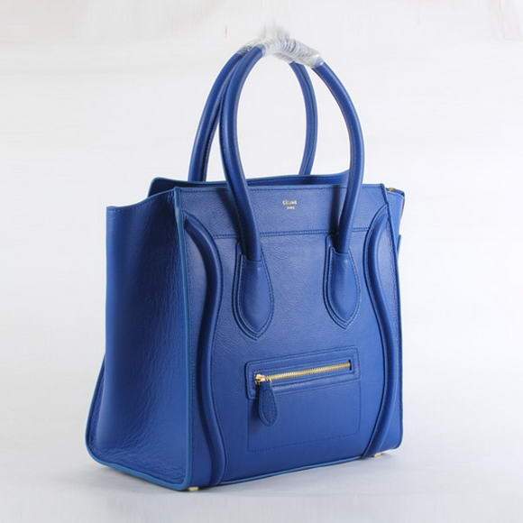 Celine Luggage Mini 33cm Tote Leather Bag - 98170 Blue Lambskin Leather - Click Image to Close
