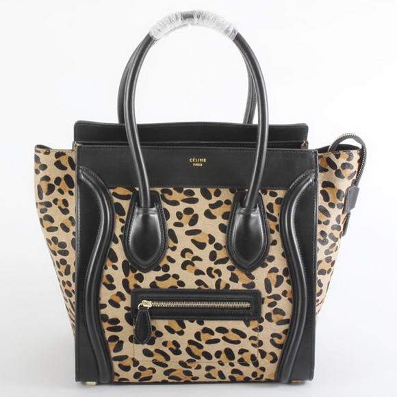 Celine Luggage Mini 33cm Tote Leather Bag - 98170 Apricot Leopard