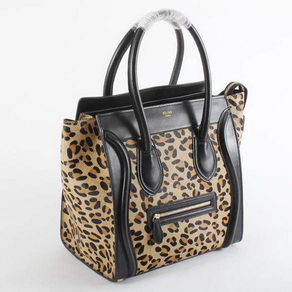 Celine Luggage Mini 33cm Tote Leather Bag - 98170 Apricot Leopard