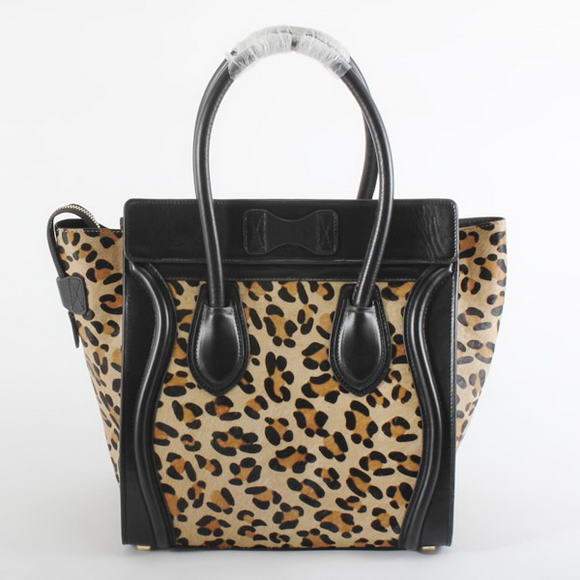 Celine Luggage Mini 33cm Tote Leather Bag - 98170 Apricot Leopard - Click Image to Close