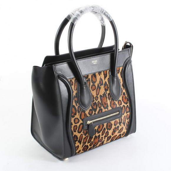 Celine Luggage Mini 33cm Tote Leather Bag - 98170 Black Leopard