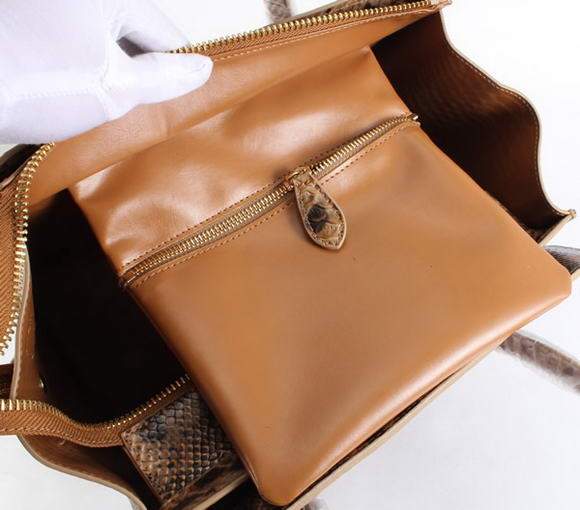 Celine Luggage Mini 33cm Tote Leather Bag - 98170 Apricot Snake Veins