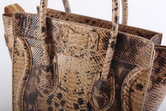 Celine Luggage Mini 33cm Tote Leather Bag - 98170 Apricot Snake Veins