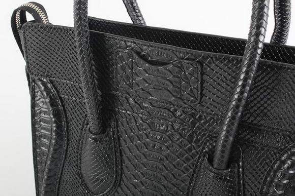 Celine Luggage Mini 33cm Tote Leather Bag - 98170 Black Snake Veins - Click Image to Close