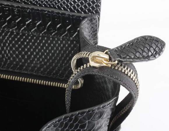 Celine Luggage Mini 33cm Tote Leather Bag - 98170 Black Snake Veins