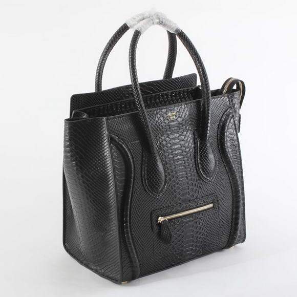 Celine Luggage Mini 33cm Tote Leather Bag - 98170 Black Snake Veins