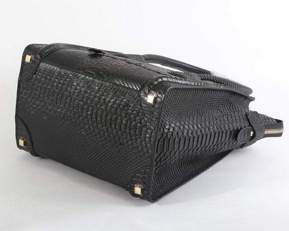 Celine Luggage Mini 33cm Tote Leather Bag - 98170 Black Snake Veins - Click Image to Close