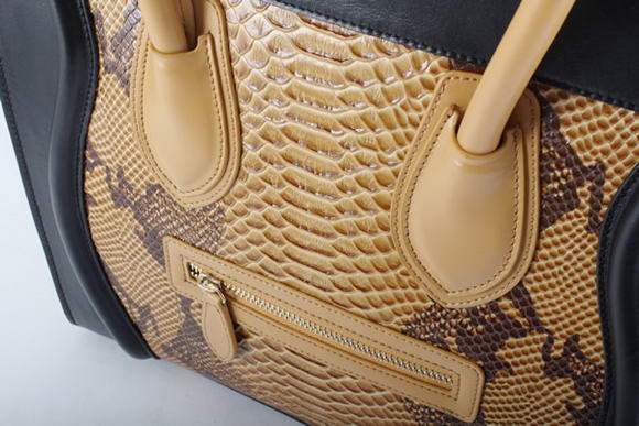 Celine Luggage Mini 33cm Tote Leather Bag - 98170 Brown Snake Veins - Click Image to Close