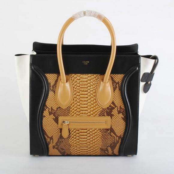 Celine Luggage Mini 33cm Tote Leather Bag - 98170 Brown Snake Veins