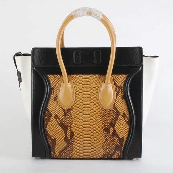 Celine Luggage Mini 33cm Tote Leather Bag - 98170 Brown Snake Veins - Click Image to Close