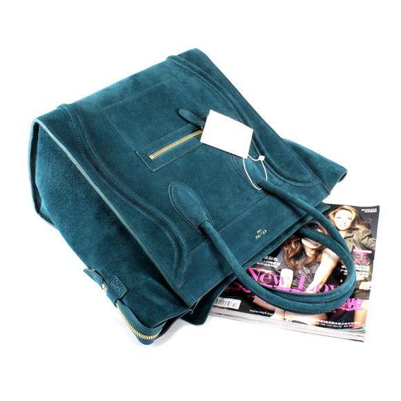 Celine Luggage Mini 33cm Tote Leather Bag - 98170 Atrovirens Suede - Click Image to Close