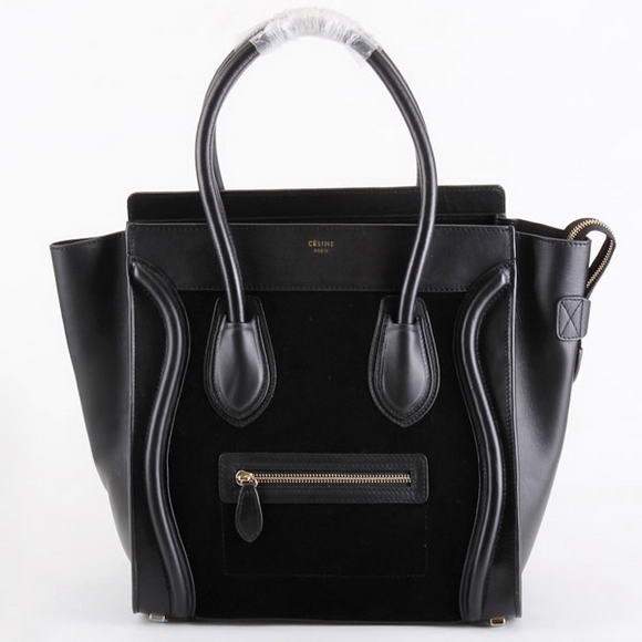 Celine Luggage Mini 33cm Tote Leather Bag - 98170 Black Suede Leather - Click Image to Close