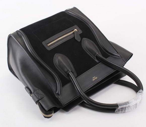 Celine Luggage Mini 33cm Tote Leather Bag - 98170 Black Suede Leather