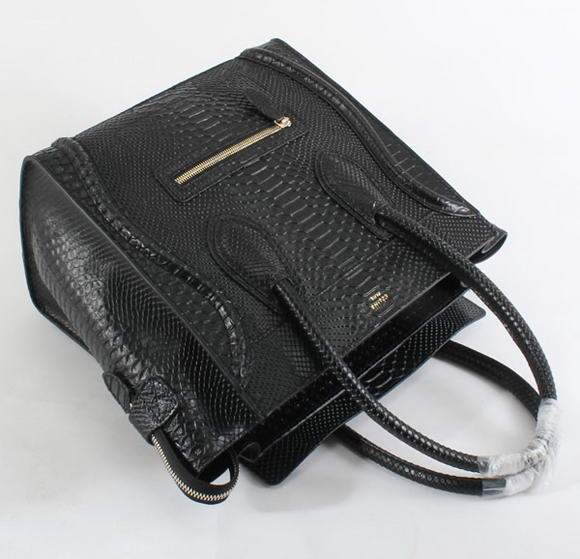 Celine Luggage Mini 30cm Boston Bag 98169 Black Snake Veins - Click Image to Close