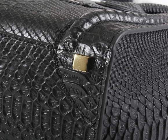 Celine Luggage Mini 30cm Boston Bag 98169 Black Snake Veins