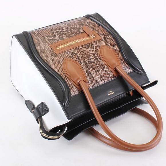 Celine Luggage Mini 30cm Boston Bag 98169 Dark Coffee Snake Veins