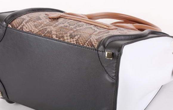 Celine Luggage Mini 30cm Boston Bag 98169 Dark Coffee Snake Veins - Click Image to Close