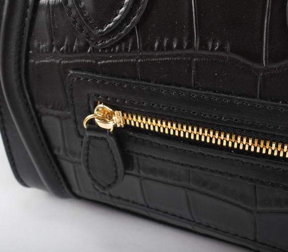 Celine Luggage Bag Nano 20cm  - 98168 Black Croco Veins Leather