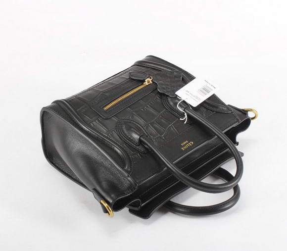 Celine Luggage Bag Nano 20cm  - 98168 Black Croco Veins Leather