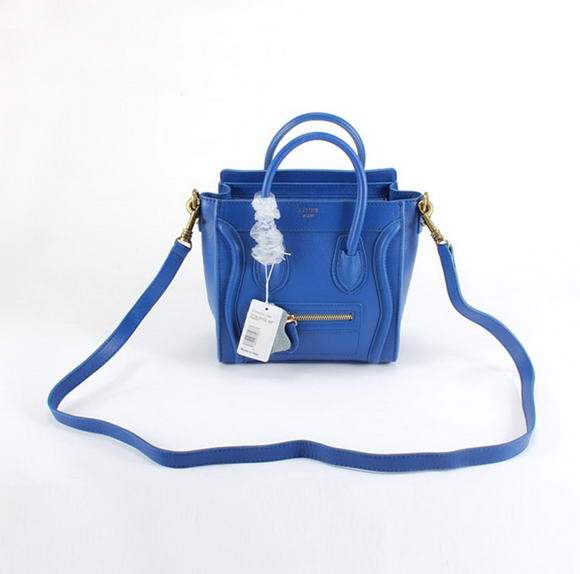 Celine Luggage Bag Nano 20cm  - 98168 Blue Lambskin Leather