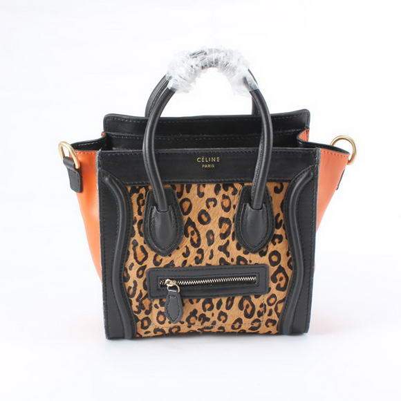 Celine Luggage Bag Nano 20cm - 98168 Black Leopard Leather - Click Image to Close