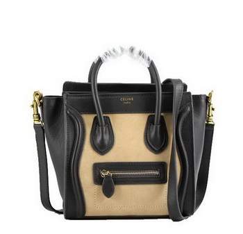 Celine Luggage Bag Nano 20cm - 98168 Black Apricot Suede Leather - Click Image to Close